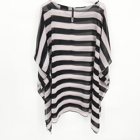 Victor Costa Occasion Sheer Orchid and Black Striped Blouse Swim Coverup Size 1X - Picture 3 of 7